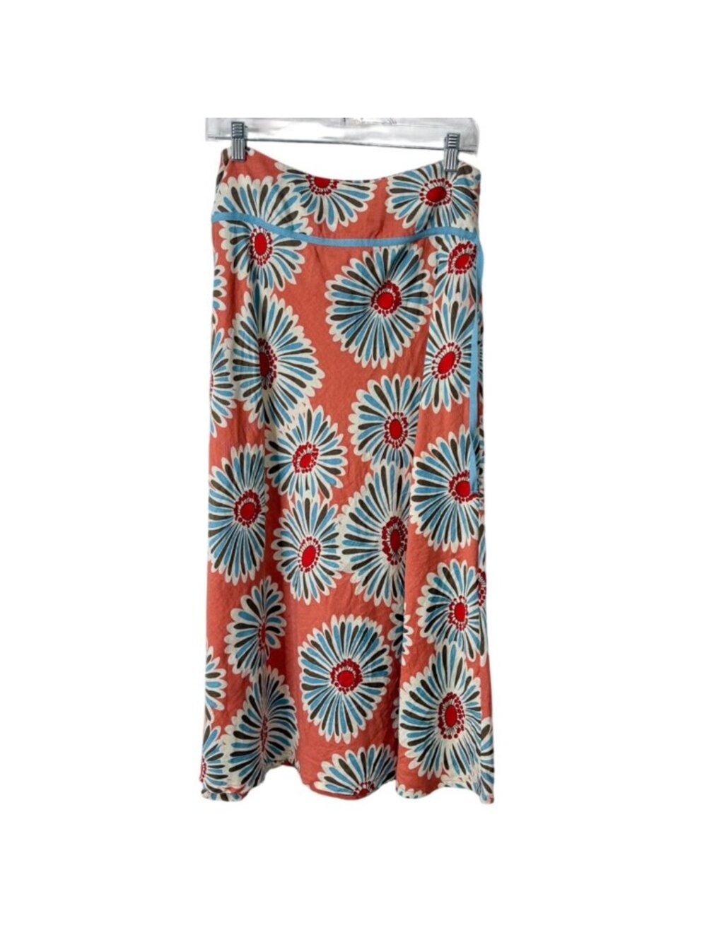 Boden Womens Size 12 Linen Skirt A-Line Orange Blue Floral Boho